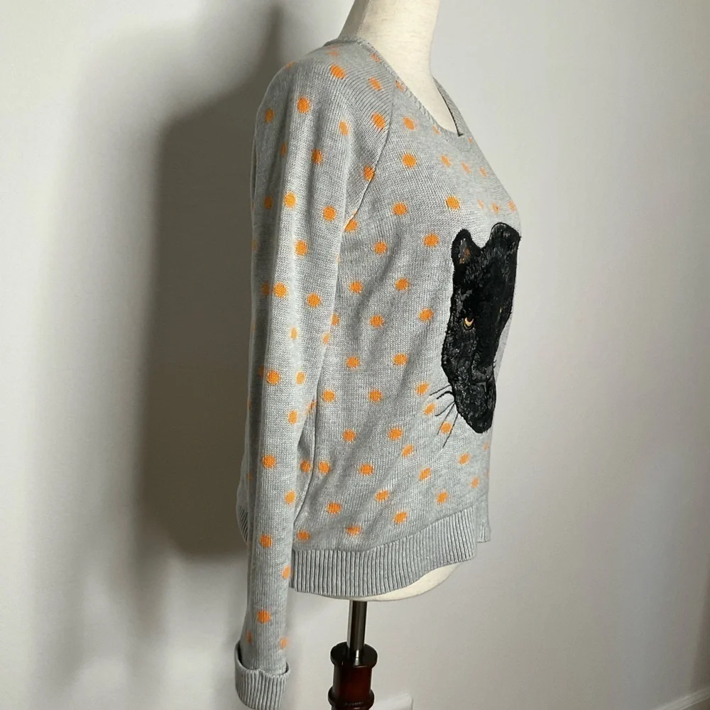 TopShop Jaquard Polka Dot Knit Sweater  Round Neck Size 4